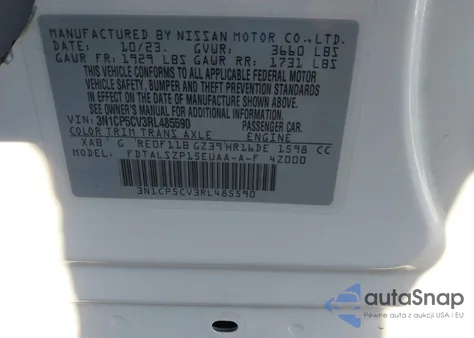 2024 Nissan Kicks Sv Xtronic Cvt from USA, damaged, VIN 3N1CP5CV3RL485590